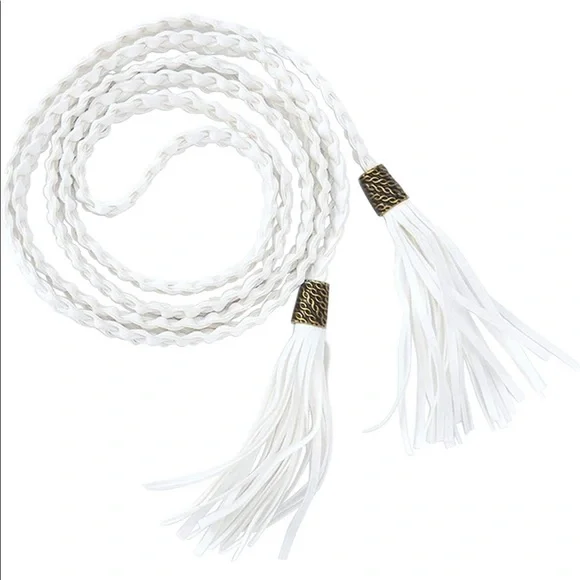 Braided Skinny Woven Tassel Belt Necklace - Picture 2 of 9